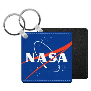 Nasa, Μπρελόκ Δερματίνη, τετράγωνο ΜΑΥΡΟ (5x5cm)
