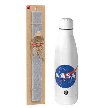 Nasa, Easter Set, metallic stainless thermos bottle (500ml) & scented flat Easter candle (30cm) (GRAY)