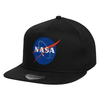 Nasa, Καπέλο παιδικό Flat Snapback, Μαύρο (100% ΒΑΜΒΑΚΕΡΟ, ΠΑΙΔΙΚΟ, UNISEX, ONE SIZE)