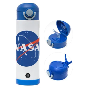 Nasa, Παιδικό παγούρι θερμό, ανοξείδωτο, με καλαμάκι ασφαλείας, ΜΠΛΕ (500ml)
