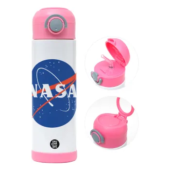 Nasa, Παιδικό παγούρι θερμό, ανοξείδωτο, με καλαμάκι ασφαλείας, ΡΟΖ (500ml)