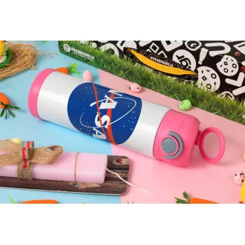 Nasa, Easter candle, Childrens hot water bottle, stainless steel, with safety straw, PINK (500ml)