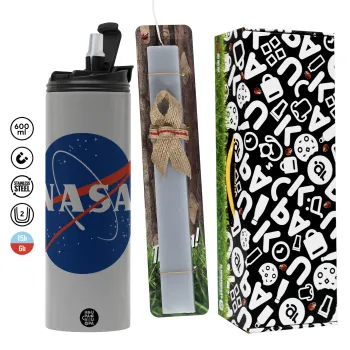 Nasa, Πασχαλινή Λαμπάδα με Travel Tumbler θερμό (600ml, BPA free) & κερί αρωματικό πλακέ (30cm) (ΓΚΡΙ)
