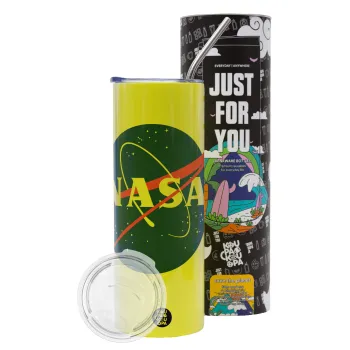 Nasa, Neon Yellow Travel Tumbler θερμό, μεταλλικό καλαμάκι(Ανωξείδωτο 304 Food grade, BPA free, 600ml)