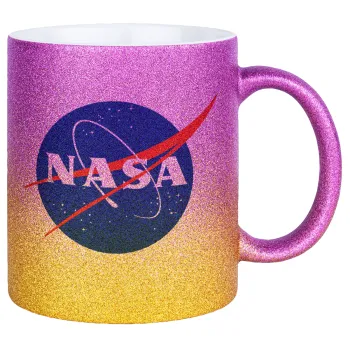 Nasa, Κούπα Χρυσή/Ροζ Glitter, κεραμική, 330ml