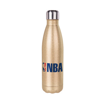 NBA, Μεταλλικό παγούρι θερμός Glitter χρυσό (Stainless steel), διπλού τοιχώματος, 500ml