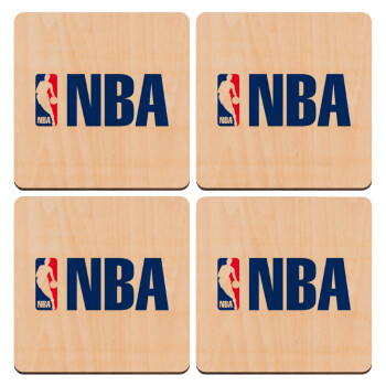 NBA, ΣΕΤ x4 Σουβέρ ξύλινα τετράγωνα plywood (9cm)