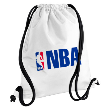 NBA, Τσάντα πλάτης πουγκί GYMBAG λευκή, με τσέπη (40x48cm) & χονδρά κορδόνια