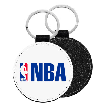 NBA, Μπρελόκ Δερματίνη, στρογγυλό ΜΑΥΡΟ (5cm)