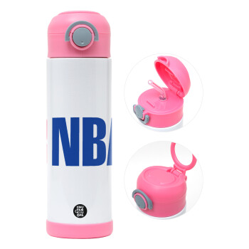 NBA, Children's hot water bottle, stainless steel, with safety straw, PINK (500ml)