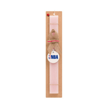NBA, Πασχαλινό Σετ, ξύλινο μπρελόκ & πασχαλινή λαμπάδα αρωματική πλακέ (30cm) (ΡΟΖ)
