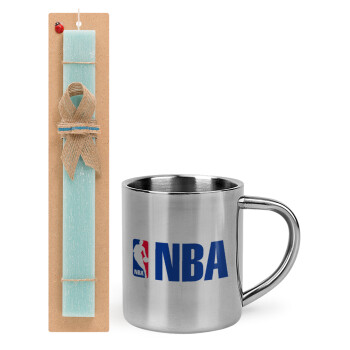NBA, Πασχαλινό Σετ, μεταλλική κούπα θερμό (300ml) & πασχαλινή λαμπάδα αρωματική πλακέ (30cm) (ΤΙΡΚΟΥΑΖ)
