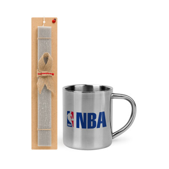 NBA, Πασχαλινό Σετ, μεταλλική κούπα θερμό (300ml) & πασχαλινή λαμπάδα αρωματική πλακέ (30cm) (ΓΚΡΙ)