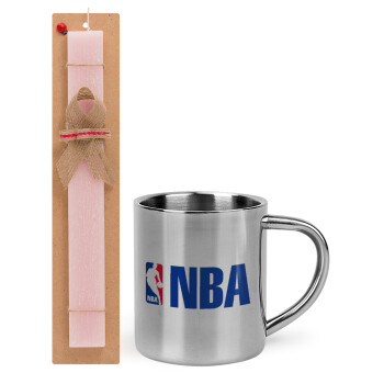 NBA, Πασχαλινό Σετ, μεταλλική κούπα θερμό (300ml) & πασχαλινή λαμπάδα αρωματική πλακέ (30cm) (ΡΟΖ)