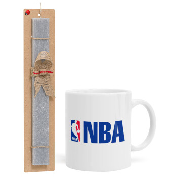 NBA, Πασχαλινό Σετ, Κούπα κεραμική (330ml) & πασχαλινή λαμπάδα αρωματική πλακέ (30cm) (ΓΚΡΙ)