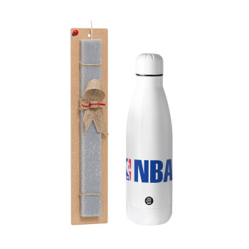 NBA, Πασχαλινό Σετ, μεταλλικό παγούρι θερμός ανοξείδωτο (500ml) & πασχαλινή λαμπάδα αρωματική πλακέ (30cm) (ΓΚΡΙ)