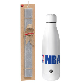 NBA, Πασχαλινό Σετ, μεταλλικό παγούρι Inox (700ml) & πασχαλινή λαμπάδα αρωματική πλακέ (30cm) (ΓΚΡΙ)
