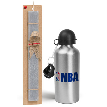 NBA, Easter Set, metallic silver aluminum water bottle (500ml) & aromatic flat Easter candle (30cm) (GRAY)