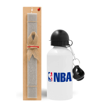 NBA, Πασχαλινό Σετ, παγούρι μεταλλικό  αλουμινίου (500ml) & πασχαλινή λαμπάδα αρωματική πλακέ (30cm) (ΓΚΡΙ)