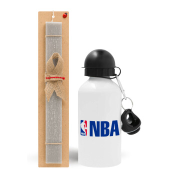 NBA, Easter Set, metallic aluminum water bottle (500ml) & aromatic flat Easter candle (30cm) (GRAY)