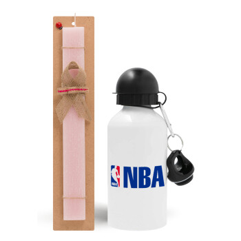 NBA, Πασχαλινό Σετ, παγούρι μεταλλικό αλουμινίου (500ml) & πασχαλινή λαμπάδα αρωματική πλακέ (30cm) (ΡΟΖ)