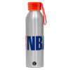 Αλουμινένιο Αθλητικό Μπουκάλι 650ml – Ασημί με Κόκκινο Καπάκι και Λουράκι Σιλικόνης
