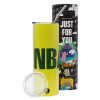 Neon Yellow Travel Tumbler θερμό, μεταλλικό καλαμάκι(Ανωξείδωτο 304 Food grade, BPA free, 600ml)