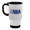 NBA, Κούπα ταξιδιού ανοξείδωτη με καπάκι, διπλού τοιχώματος (θερμό) λευκή 450ml