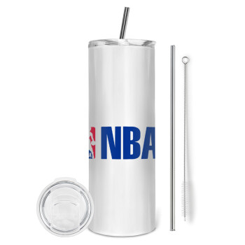 NBA, Eco friendly ποτήρι θερμό (tumbler) από ανοξείδωτο ατσάλι 600ml, με μεταλλικό καλαμάκι & βούρτσα καθαρισμού