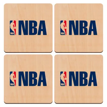 NBA, ΣΕΤ x4 Σουβέρ ξύλινα τετράγωνα plywood (9cm)