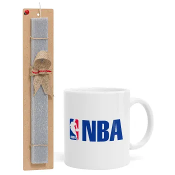 NBA, Πασχαλινή Λαμπάδα με Κούπα κεραμική (330ml) & κερί αρωματικό πλακέ (30cm) (ΓΚΡΙ)