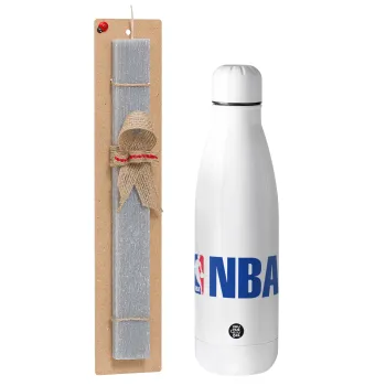 NBA, Easter Set, metallic stainless thermos bottle (500ml) & scented flat Easter candle (30cm) (GRAY)