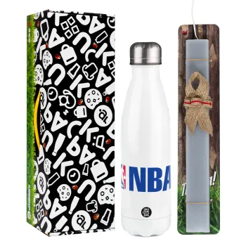 NBA, Easter candle, metallic white thermos bottle (500ml) & aromatic flat candle (30cm) (GRAY)