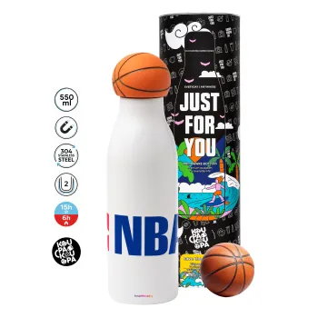 NBA, Μπάλα μπάσκετ μεταλλικό παγούρι θερμός, διπλού τοιχώματος, 550ml