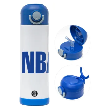 NBA, Παιδικό παγούρι θερμό, ανοξείδωτο, με καλαμάκι ασφαλείας, ΜΠΛΕ (500ml)
