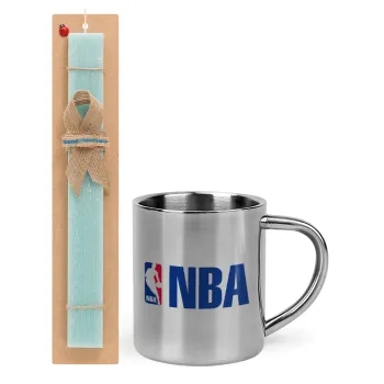 NBA, Easter Set, metallic thermal cup (300ml) & aromatic flat Easter candle (30cm) (TURQUOISE)