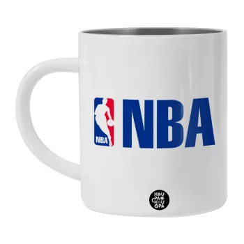 NBA, Λευκή Ανοξείδωτη Μεταλλική Κούπα 450ml - Διπλού Τοιχώματος 