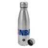 Metallic water bottle, stainless steel, 750ml