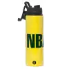 Metallic water bottle with safety lid, 850ml aluminum