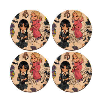 Wednesday and Enid Sinclair, ΣΕΤ x4 Σουβέρ ξύλινα στρογγυλά plywood (9cm)