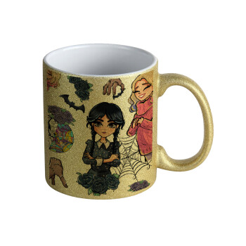 Wednesday and Enid Sinclair, Κούπα Χρυσή Glitter που γυαλίζει, κεραμική, 330ml