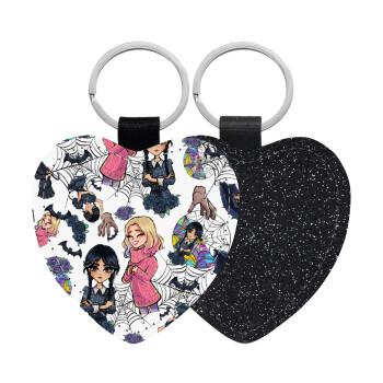 Wednesday and Enid Sinclair, Μπρελόκ PU δερμάτινο glitter καρδιά ΜΑΥΡΟ