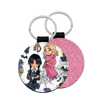 Wednesday and Enid Sinclair, Μπρελόκ Δερματίνη, στρογγυλό ΡΟΖ (5cm)