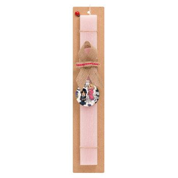 Wednesday and Enid Sinclair, Easter Set, wooden keychain & scented flat Easter candle (30cm) (PINK)