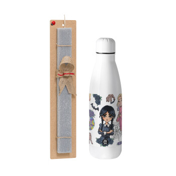 Wednesday and Enid Sinclair, Easter Set, metallic stainless thermos bottle (500ml) & scented flat Easter candle (30cm) (GRAY)