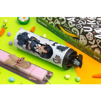 Wednesday and Enid Sinclair, Πασχαλινή Λαμπάδα με Travel Tumbler θερμό με διπλό καπάκι (600ml, BPA free) & κερί αρωματικό πλακέ (30cm) (ΡΟΖ)