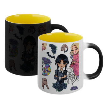 Wednesday and Enid Sinclair, Κούπα Μαγική εσωτερικό κίτρινη, κεραμική 330ml που αλλάζει χρώμα με το ζεστό ρόφημα