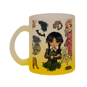 Wednesday and Enid Sinclair, Κούπα γυάλινη δίχρωμη με βάση το κίτρινο ματ, 330ml