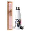 Easter Set, metallic stainless steel water bottle (750ml) & scented flat Easter candle (30cm) (PINK)