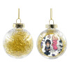 Transparent Christmas tree ball ornament with gold filling 8cm